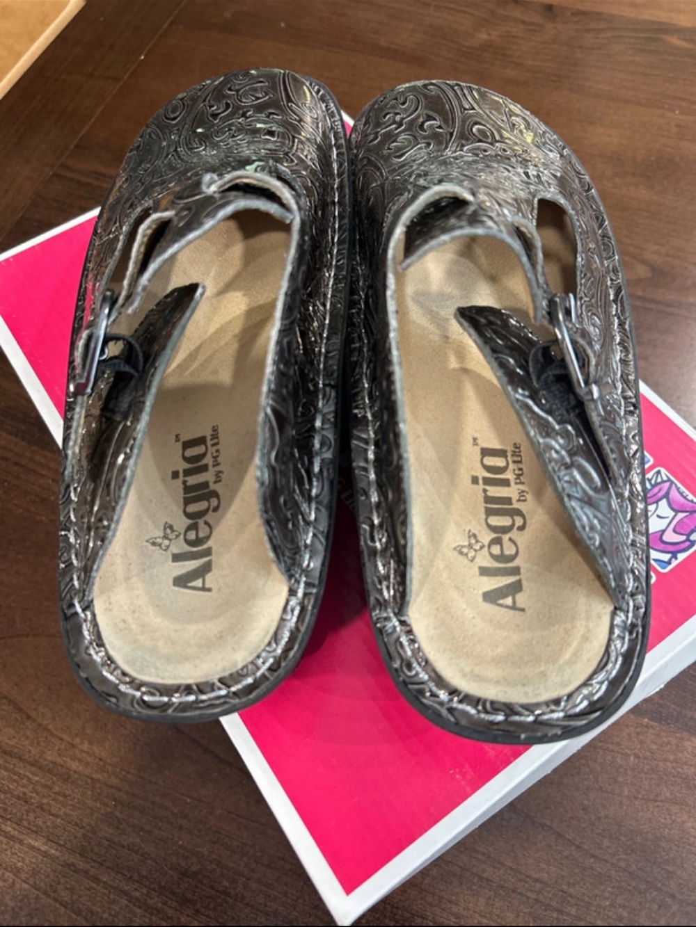 Alegria Metallic Bronze Embossed Slip-On Clogs - Picture 2 of 3